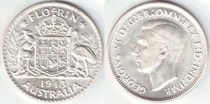 1943 S Australia silver Florin (EF) A000714